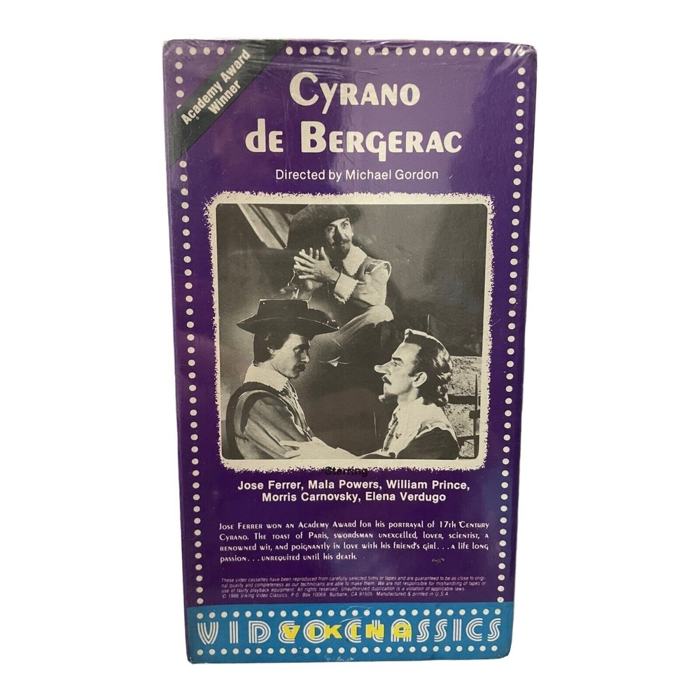 Cyrano de Bergerac VHS Original Uncut Version Starring Jose Ferrer Video Classic